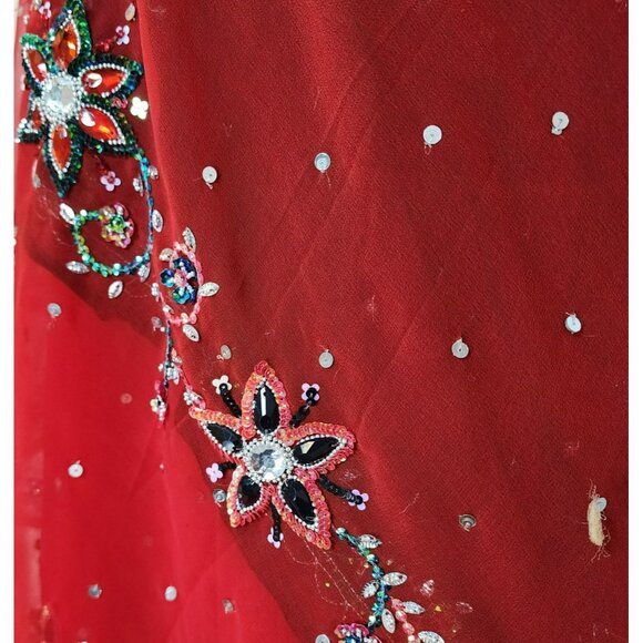 Punjabi Suit Est. L Red Black 3pc Embroidered + Bells Dupatta Desi Festival Y2K - Picture 7 of 15